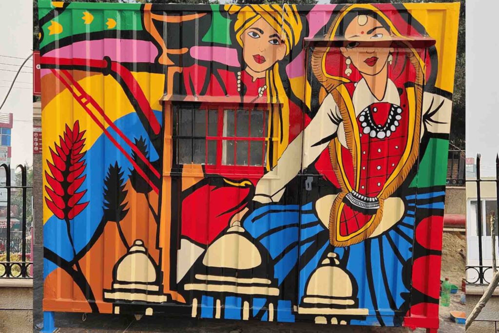Heritage Mural Artist in Delhi – Revive Stories on your Walls | Artherwa | Vibrant Indian cultural mural on container
