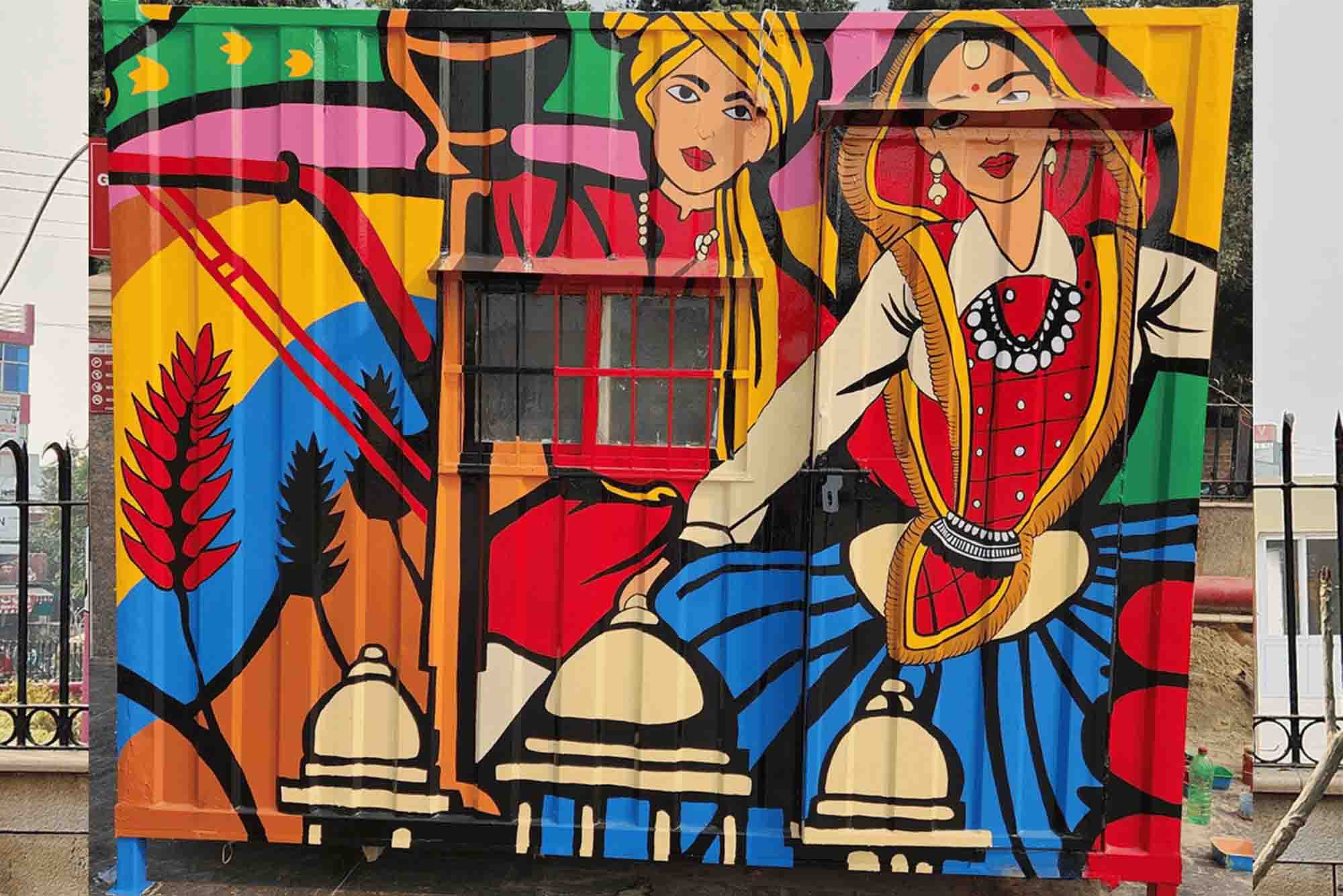 Heritage Mural Artist in Delhi – Revive Stories on your Walls | Artherwa | Vibrant Indian cultural mural on container
